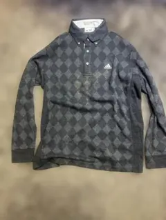 adidas ダイヤモンドパターン 長袖ポロシャツ　L　暖かさ◎
