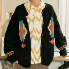 新品タグ付き チャイハネ ネパールニット手編みカーディガン ブラック