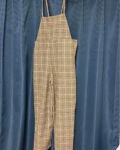 チェック柄サロペット オーバーオール ブラウン系 カジュアル