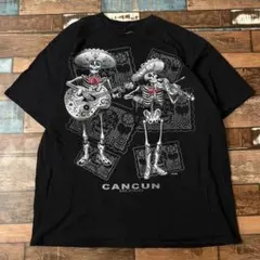 ビンテージ　古着　メキシコ　CANCUN ドクロ　メンズ　半袖tシャツ　黒　XL
