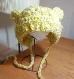 ボンネット　くま耳　黄色系　レディース