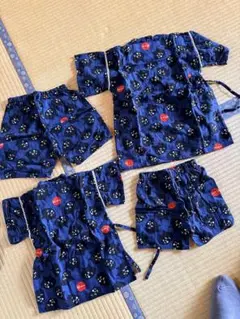 ネイビー花柄猫模様甚平セット 110-120cm