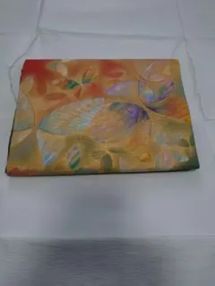 名古屋帯 蝶模様 オレンジ 緑
