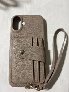 ベージュ レザー風 iPhoneケース カードポケット付き