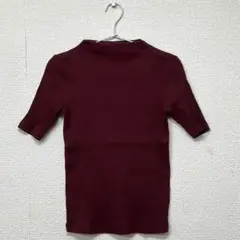 UNIQLO ユニクロ リブハイネックT 五分丈 S WOMEN ワインレッド