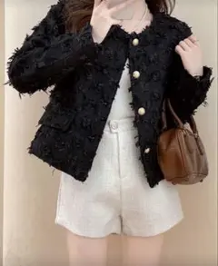 ツイード風ブラックジャケット S〜Mサイズ 着やすくて柔らかい素材