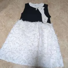 ノースリーブワンピース L 黒/白 レース バイカラー リボン フワフワ