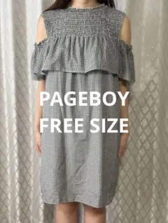 PAGEBOY ギンガムチェック オープンショルダーワンピース　フリーサイズのサムネイル