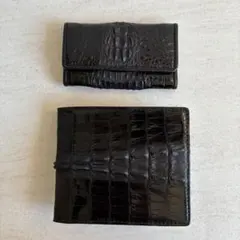 美品⭐︎二つ折り財布　キーケースセット　ブラック クロコダイル表記あり