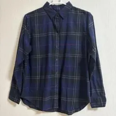 ネイビー系チェック柄長袖シャツ