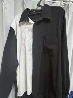 バイカラー長袖シャツ ブラック/ホワイト