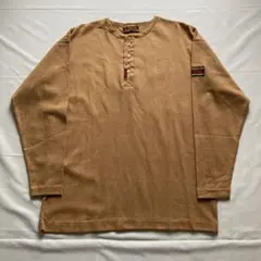 00s サーマル ロンT ヘンリーネック カットソー ブラウン Y2K グランジ