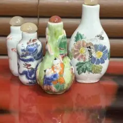 未使用・箱付】中国伝統工芸 七宝焼 景泰藍 ミニ花瓶 5点セット 台座付