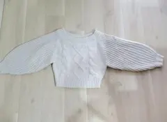 【匿名配送】オフショルダーケーブル編みニットショート丈トップス[mb1555]