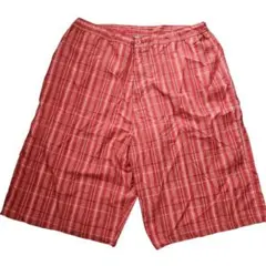 ワイド チェック柄 バギーハーフパンツ 3XL 赤 お出かけ ビッグサイズのサムネイル