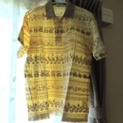 MUNSINGWEAR ポロシャツ 半袖 ハイビスカス柄イエローMAサイズ＊美品