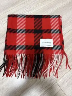 【未使用】B&Y カシミヤチェック柄 マフラー赤