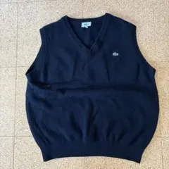 LACOSTE Vネック ニットベスト ブラック