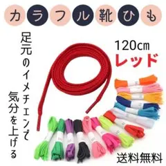 120cm レッド 靴ひも 短め スニーカー 平紐 シューレース