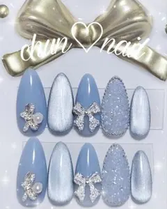 ネイルチップ No.15 水色 くすみ ブルー 青 マグネット 韓国