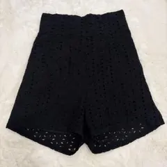 ナイスクラップ レース編み上げショートパンツ ブラック