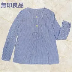 【 美品 】無印良品 紺と白のギンガムチェック 長袖 チュニック Lサイズ