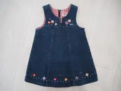 ミキハウス　デニム　花刺繍ノースリーブ　ワンピース　ジャンバースカート　90