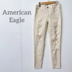 【アメリカンイーグル】スキニーデニム ダメージ加工 オフホワイトのサムネイル