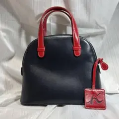 Kitamura キタムラ　ハンドバッグ　ロゴチャーム　本革　レッド ネイビー