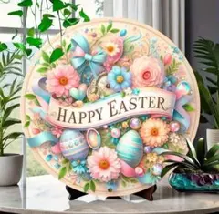 木製リース イースターエッグ ウェルカムボード 玄関 リビング ドア 壁飾り 春