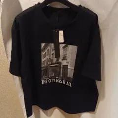 Sans souci 34+ 汗染み防止フォトプリントTシャツ 黒 F 新品