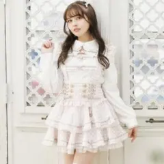 lizlisa はしごリボンギンガムティアードスカパンスカート ピンク