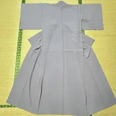 着物 色無地 一つ紋　青みのパープル 無地　堅牢草木 ちりめん 正絹 袷