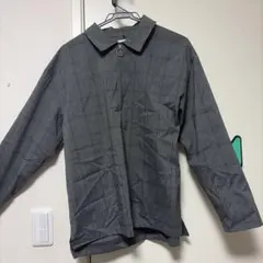 グレー チェック柄 ジッパー付きシャツ