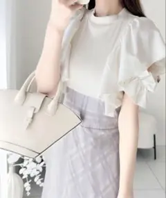 【mily bilet】ダブルフリル袖チェックレースドッキングワンピース
