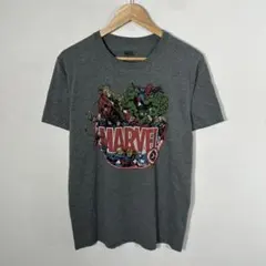 【人気ヒーロー大集合】MARVEL マーベル キャラクターTシャツ グレー M