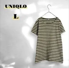 【ユニクロ】Tシャツ 半袖 ボーダー シンプル カジュアル グリーン L