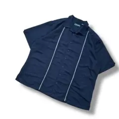 海外古着　CUBAVERA　ラインシャツ　ステッチ　開襟　ネイビー　2XL