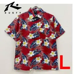 新品 L ★ RUSTY ラスティ メンズ アロハシャツ レッド コストコのサムネイル