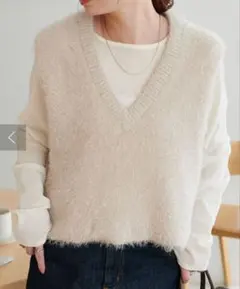 SANA様専用 ディスコート ベージュ フェザーヤーンショート丈ベスト