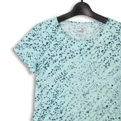 【美品】プーマ 総柄スポーツTシャツ ライトブルー 幾何学柄 吸汗速乾 フィット