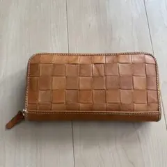 zuccheroメッシュレザー ラウンドファスナー長財布 ブラウン キャメル 