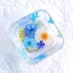 NO.150固まるハーバリウム食品接触OK●お花のスクエアトレイ/四角い小物入れ