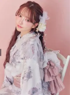 即日発送】3点セット2Way花柄チェックオーガンジーセパレート浴衣