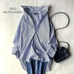 RALPH LAUREN｜ブルー ストライプ ポニー刺繍 リネンシャツ XL - メルカリ