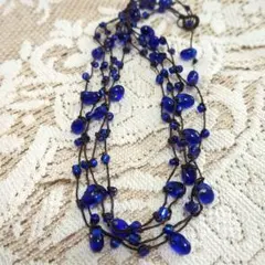 ネイビービーズの４連ネックレス❍新品未使用