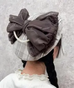 axes femme パール付きリボンチェックベレー ブラウン タグ付き新品のサムネイル