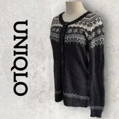 UNIQLO フェアアイル柄 ニットカーディガン ノルディック柄 (L)グレー