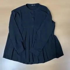 Gleeful　バンドカラーシャツ　プリーツ　黒　L　ボタンアップ　しまむら