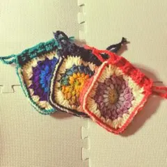 【ハンドメイド】手作りかぎ針編み巾着袋3点セット